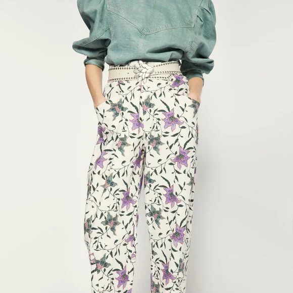 Isabel Marant "Gubaia" floral-print cropped tapered cotton trousers, size 36 - Picture 3 of 13
